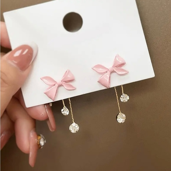 Jewelry - NEW Pink Coquette Bow Earrings, dangle earrings, pink bow jewelry, boho vintage